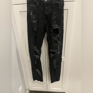 Vibrant Black Distressed Women Straight Leg Jeans